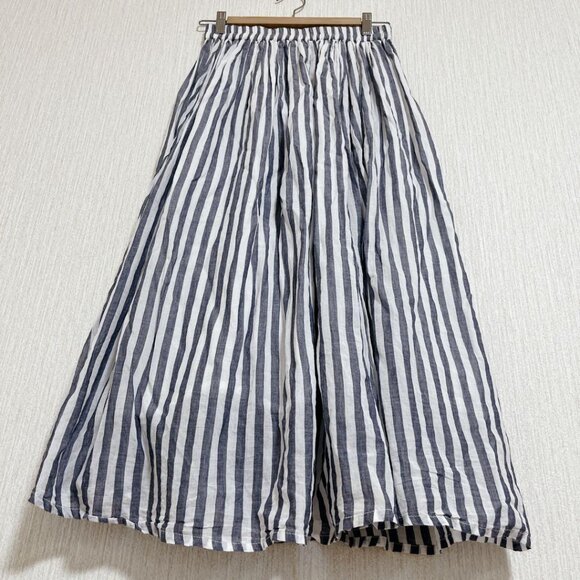 Samamo Striped Flare Long Skirt Blue/White - Picture 3 of 6